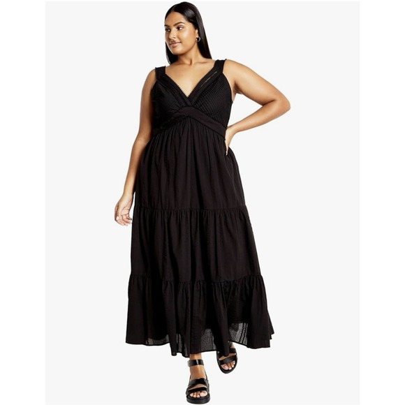 New! City Chic Bella Black Maxi Dress Sleeveless Lined Smocked Boho Size 24  $129